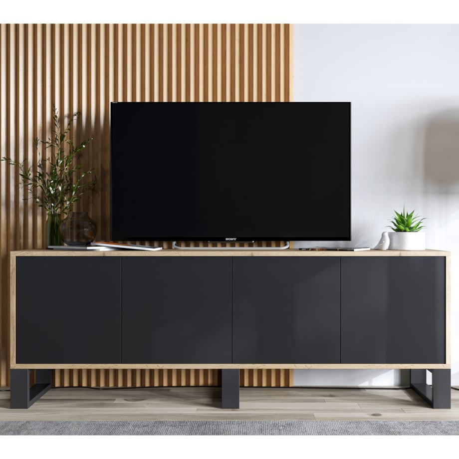 Szafka RTV Loft Komoda Industrialna Dąb Wotan Czarny MAT 150 cm