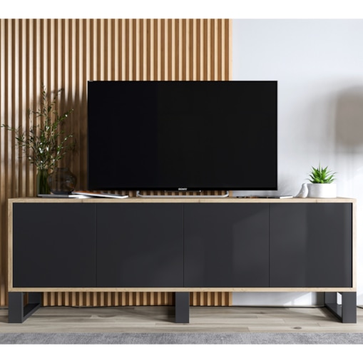 Szafka RTV Loft Komoda Industrialna Dąb Wotan Czarny MAT 150 cm