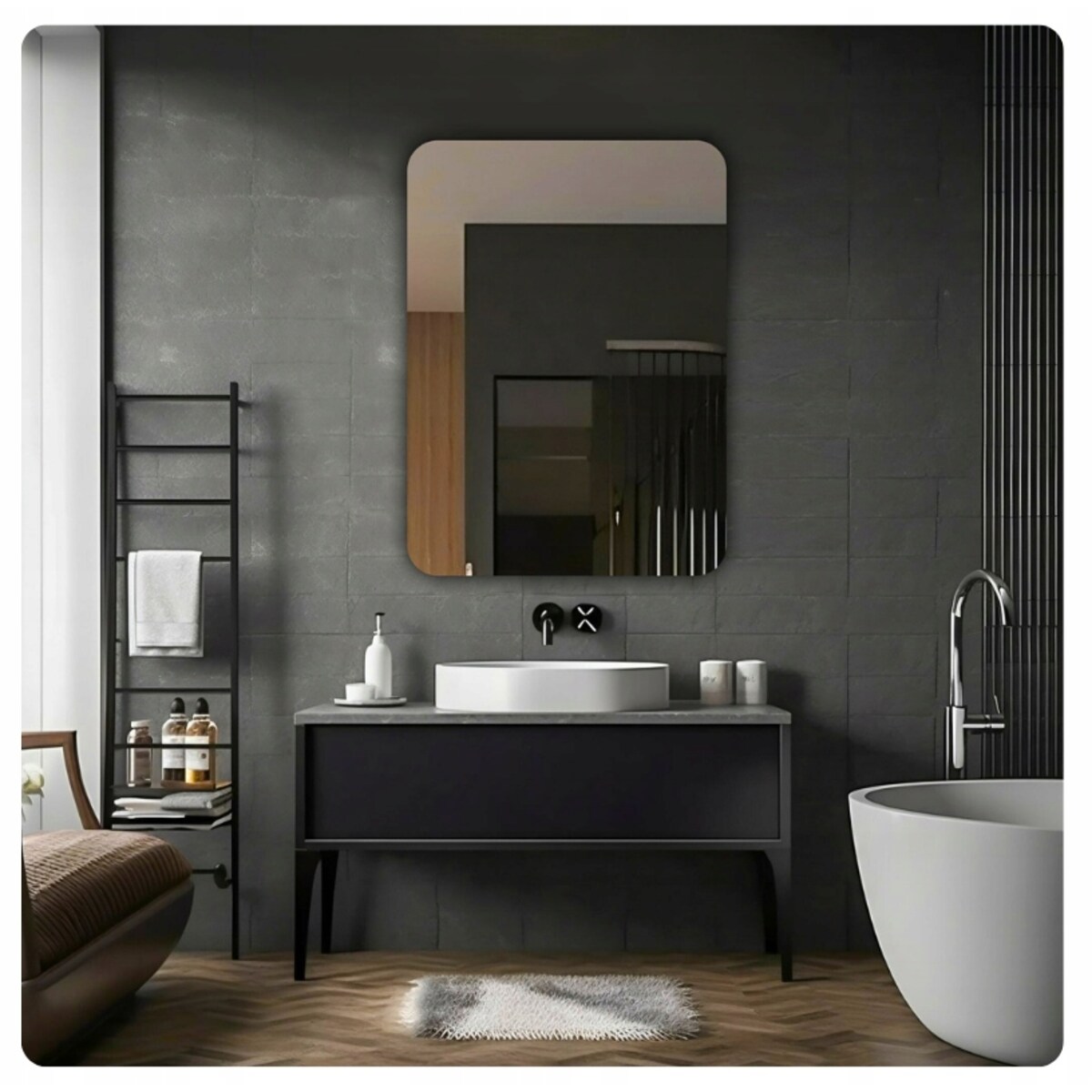 Lustro 60x100 cm Zaokrąglone Rogi Bez Oświetlenia Łazienkowe Bez Ramy