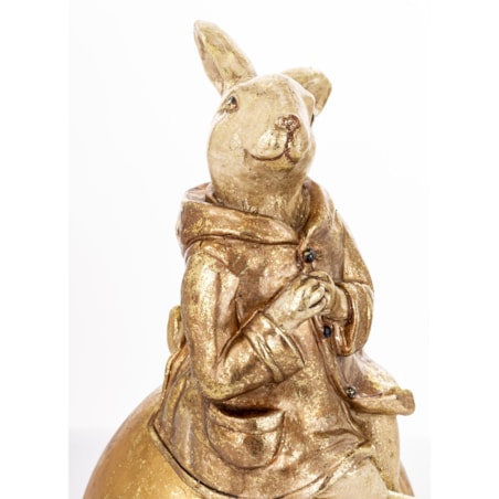 Duża dekoracja - złoty królik na złotym jajku 30,5x14x14 cm