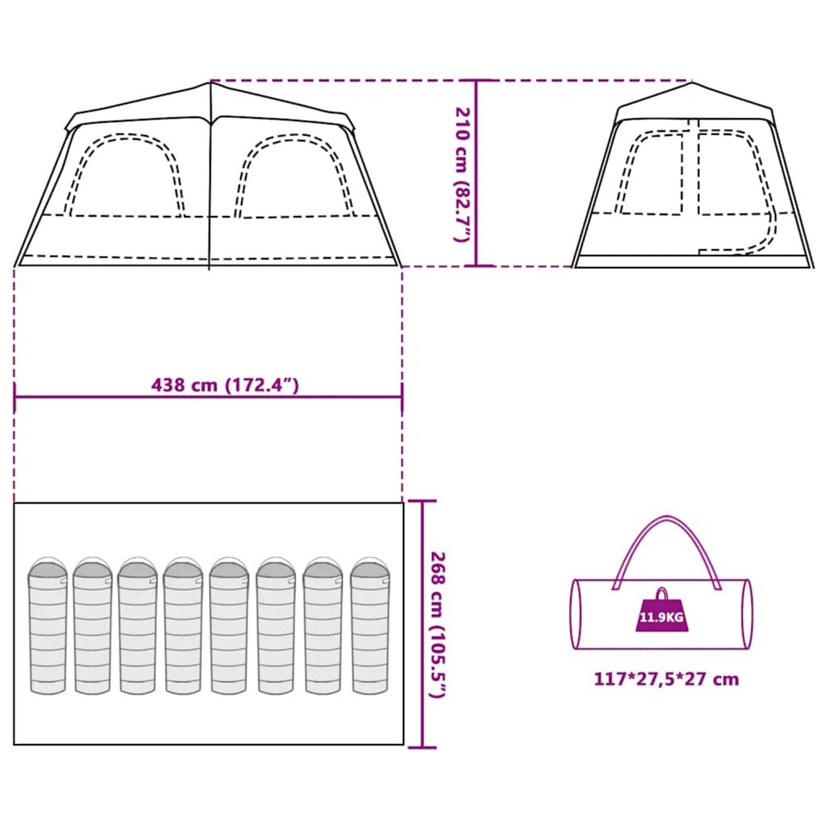 vidaXL Namiot rodzinny, 8-os., niebieski, szybko rozkładany