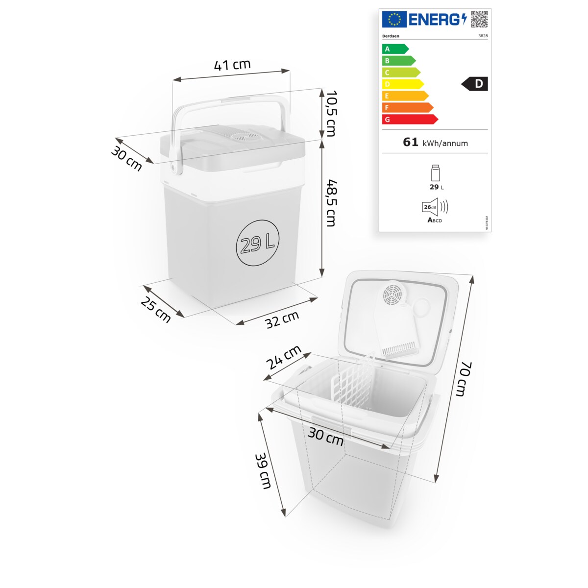 Lodówka turystyczna samochodowa 12V/230V USB funkcja grzania 29l Berdsen
