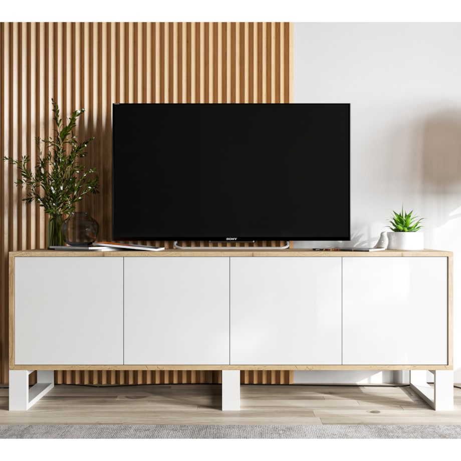 Szafka RTV Loft Komoda Industrialna Dąb Wotan Biały MAT 150 cm