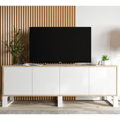 Szafka RTV Loft Komoda Industrialna Dąb Wotan Biały MAT 150 cm