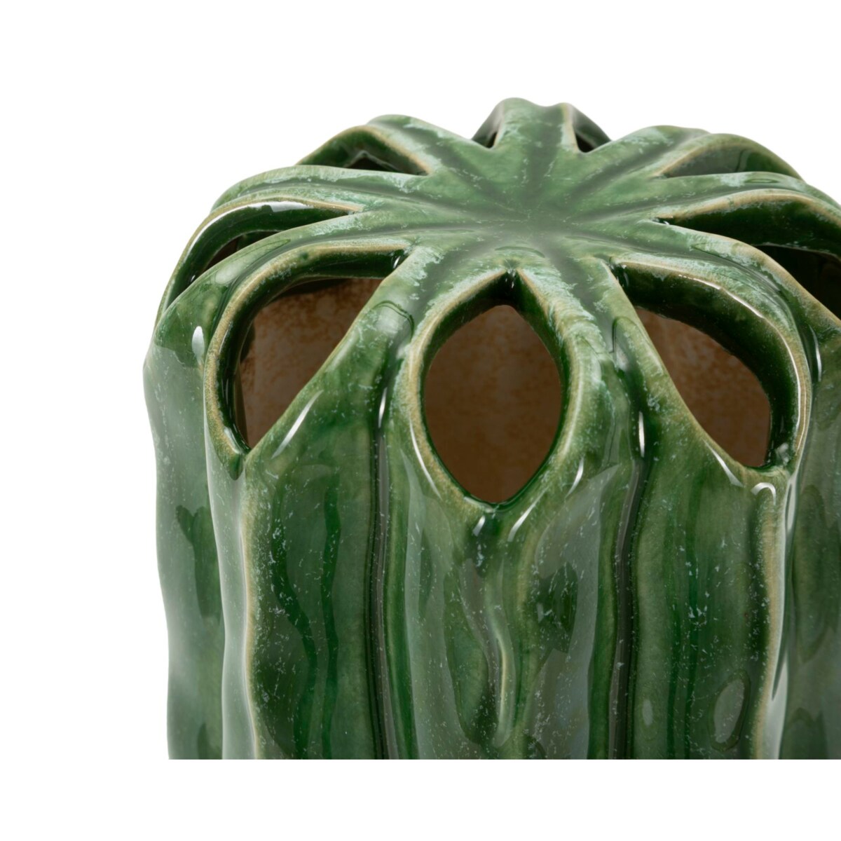 Osłonka dekoracyjna Cactus, kolor zielony, ceramika, 11,5 x 11,5 x 23,5 cm, motyw: kaktus, na doniczkę do salonu, Mauro Ferretti