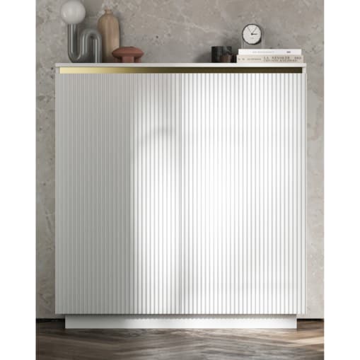 Nowoczesna Komoda Glamour Szafka RTV Biały MAT ryflowane fronty 110,8 cm