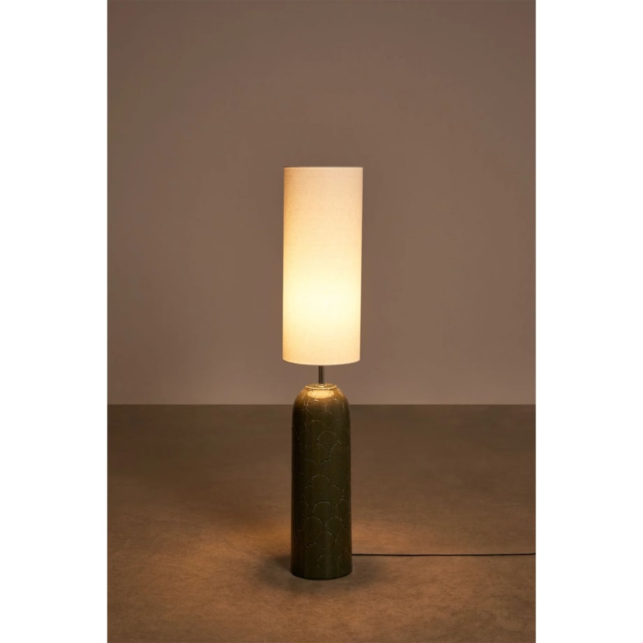 Lampa podłogowa z ceramiki i lnu Canela wojskowa zieleń
