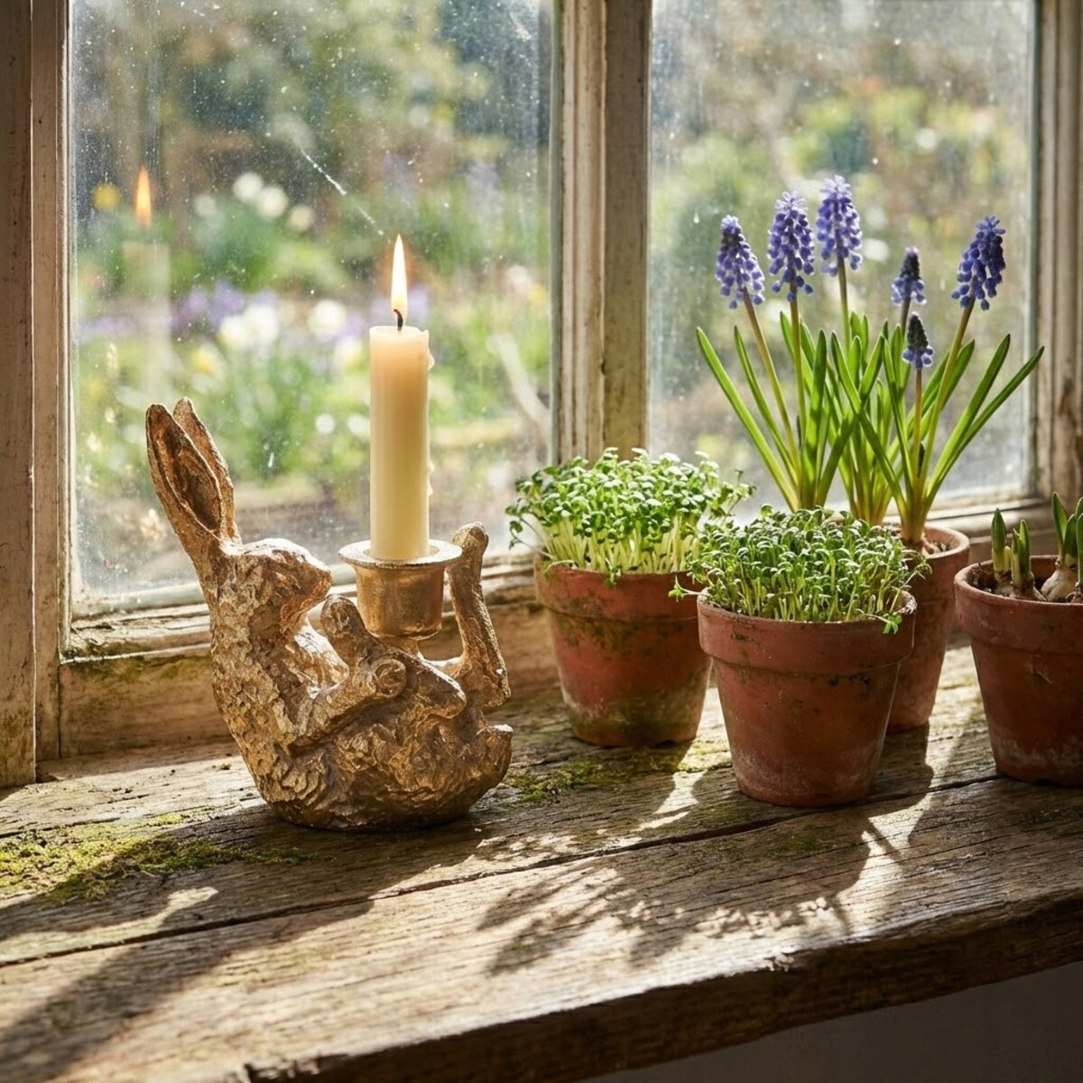 FIGURKA WIELKANOCNA ZAJĄC ŚWIECZNIK KANDELABR ZŁOTY WIELKANOCNY ZAJĄC