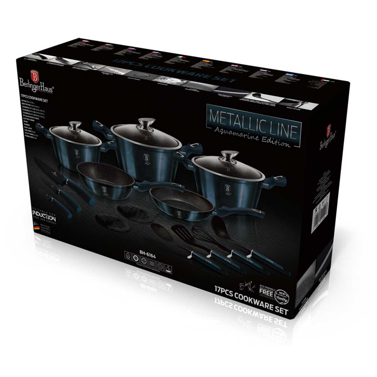 Zestaw 17 elementów garnki, patelnie, akcesoria, noże Berlinger Haus BH-6164