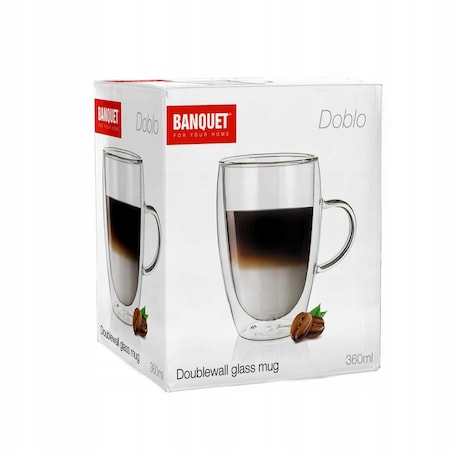 2x SZKLANKA 350 ml kubek termiczny na kawę herbatę podwójna ścianka szkło