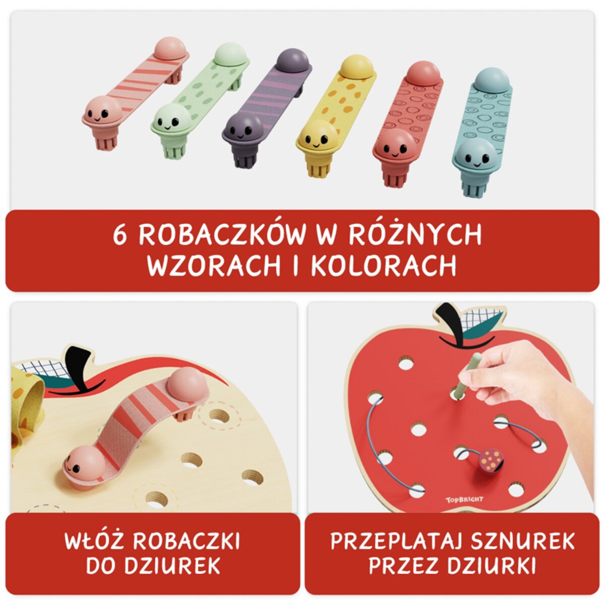 Robaczki w jabłuszku – drewniana zabawka edukacyjna logiczna 18 mies.+ Top Bright
