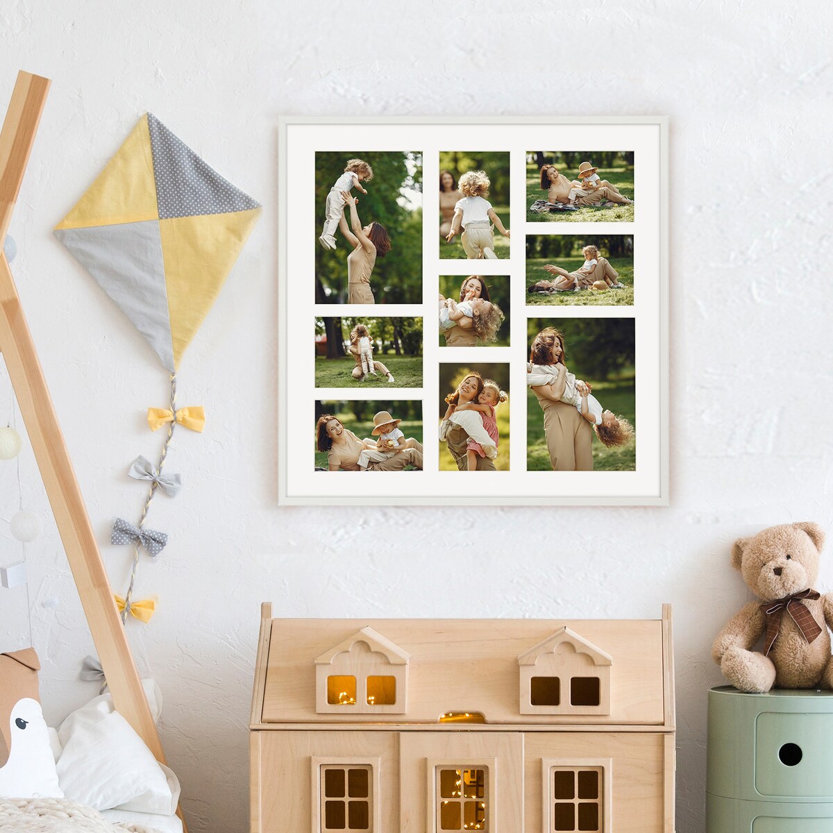 Ramka na zdjęcia 1x 10x10 6x 10x15 2x 15x21 biała galeria na 9 zdjęć multirama 50x50 FRAMAI