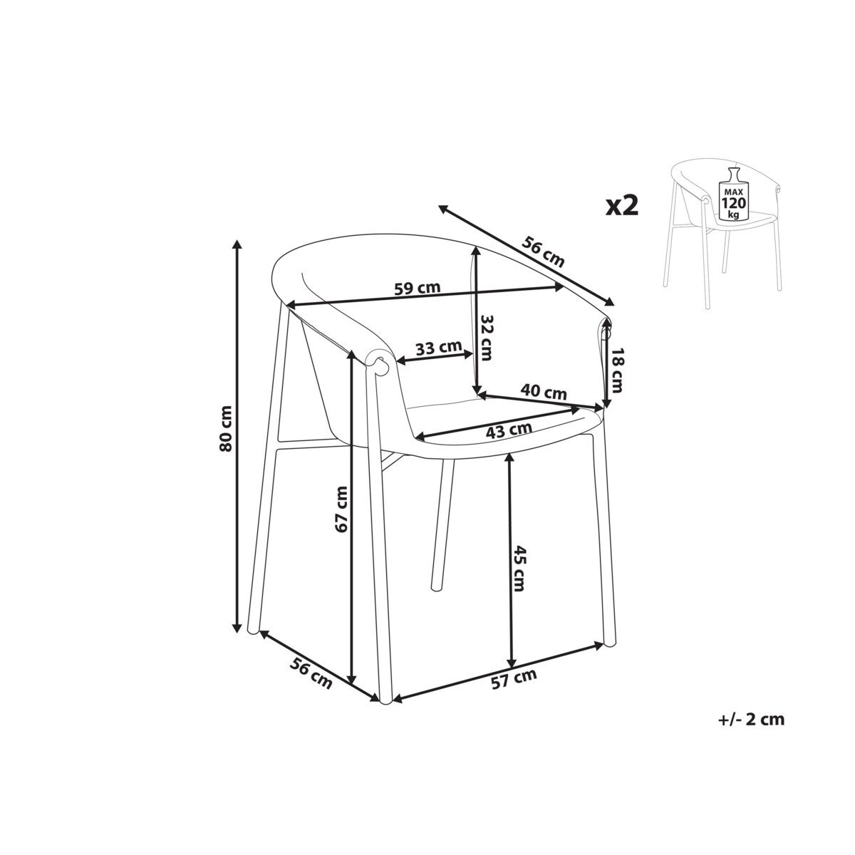 Zestaw 2 krzeseł do jadalni beżowy AMES