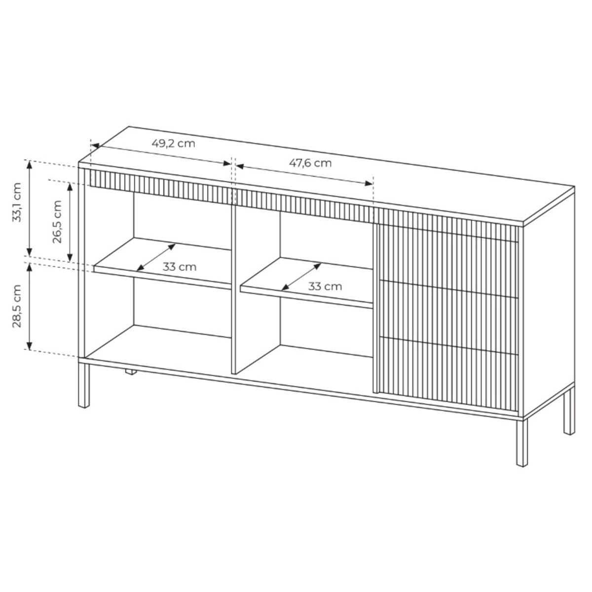 Komoda 153 2D3S ENSO ryflowana, beżowa
