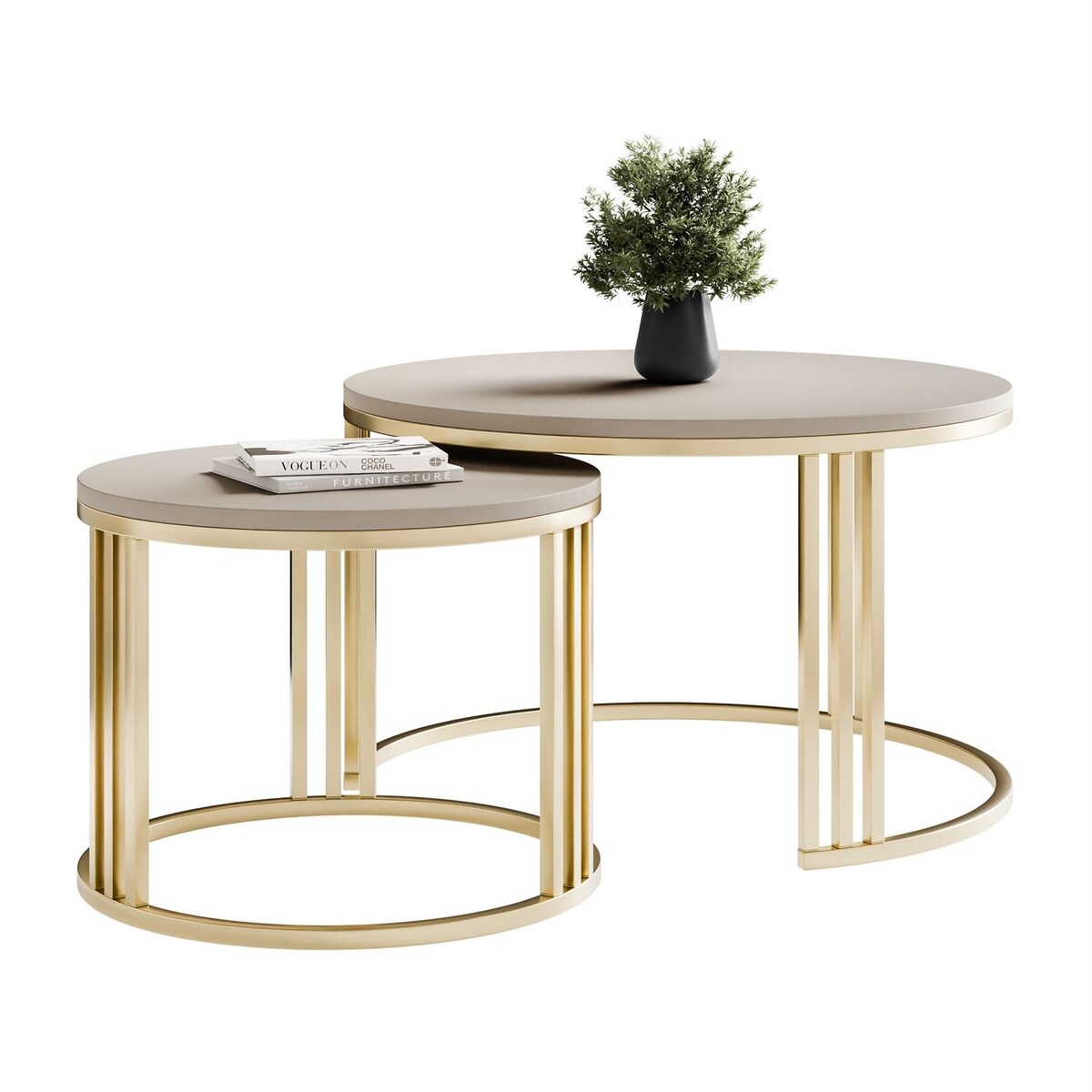 Okrągły stolik kawowy 2w1 LORI MAT złoto szczotkowane, blat kaszmir mat