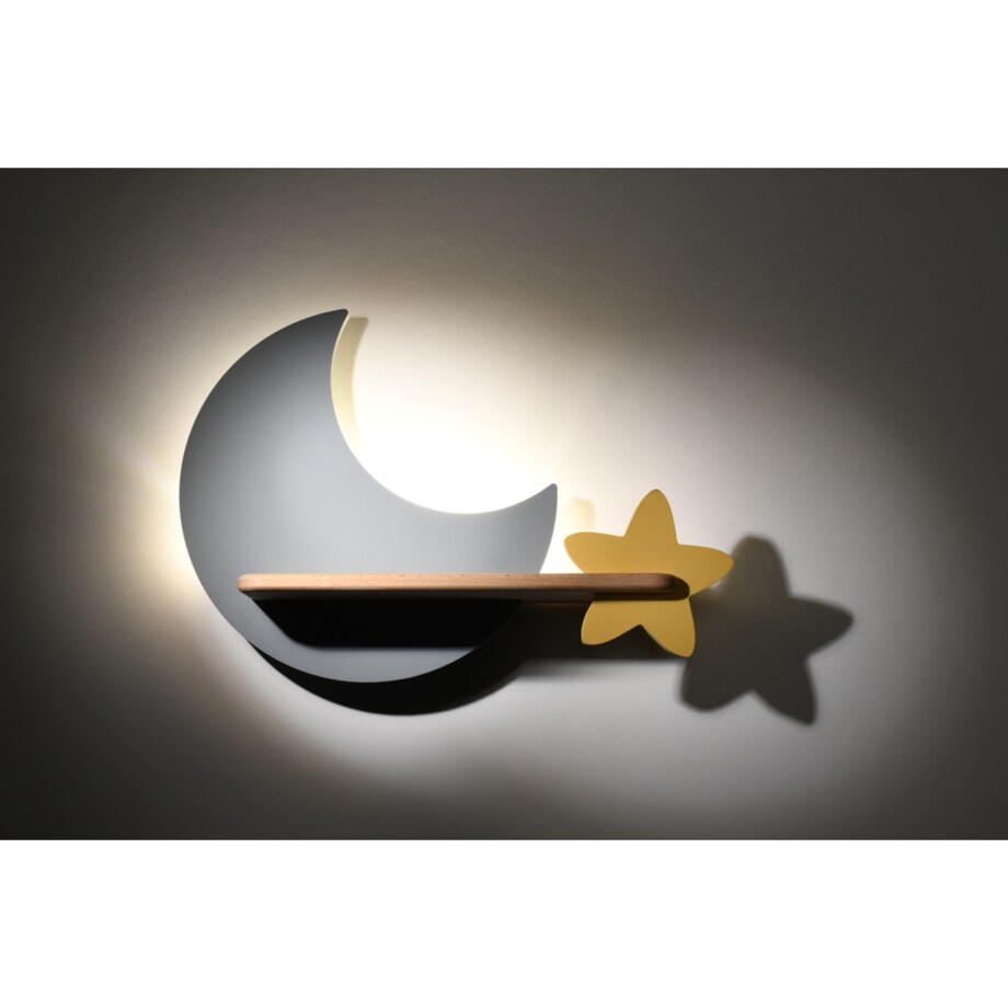 Dziecięcy kinkiet Moon drewniany księżyc LED 5W 4000K szary