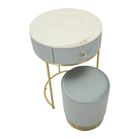 Toaletka z taboretem Nightstand Dressing Vellit, zestaw 2 szt., zestaw do makijażu, styl glamour, Mauro Ferretti