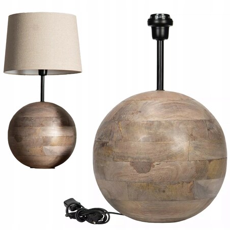 LAMPA DREWNIANA BOHO 47cm kula stołowa stojąca nocna biurkowa do salonu
