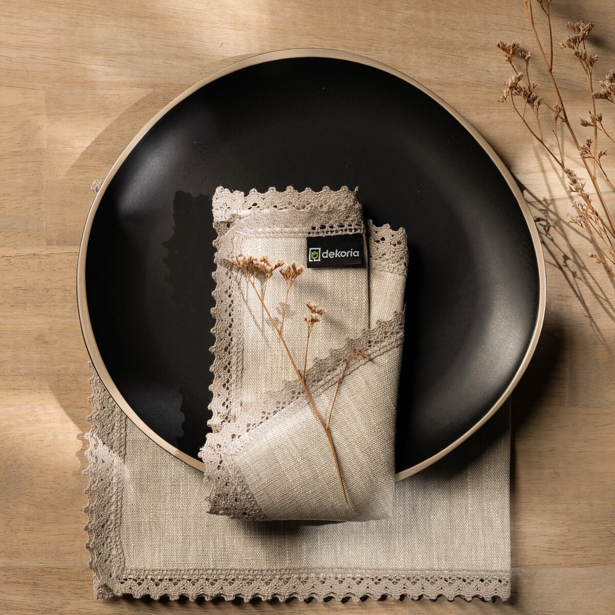 Serwetka z koronką 1 szt. 48x48, naturalny len, 48x48 cm, Linen