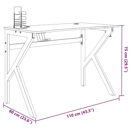 vidaXL Biurko do gier z nogami w kształcie K, czarne, 110x60x75 cm