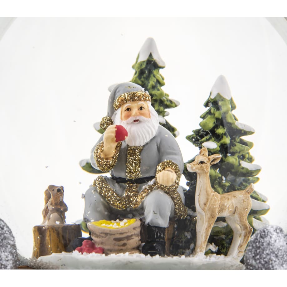 Szklana kula śnieżna z pozytywką 16x11x11 cm Mikołaj wśród zwierząt