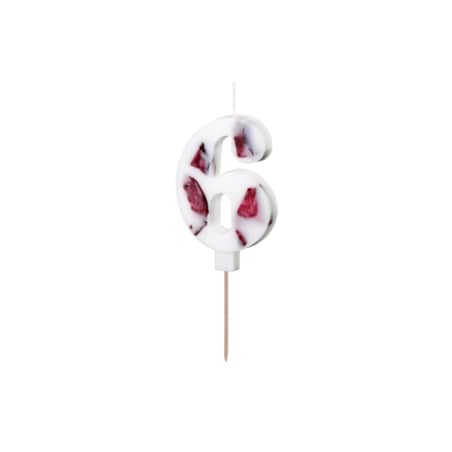 Świeczka urodzinowa Cyfra "6", biała z płatkami kwiatów, 8 cm