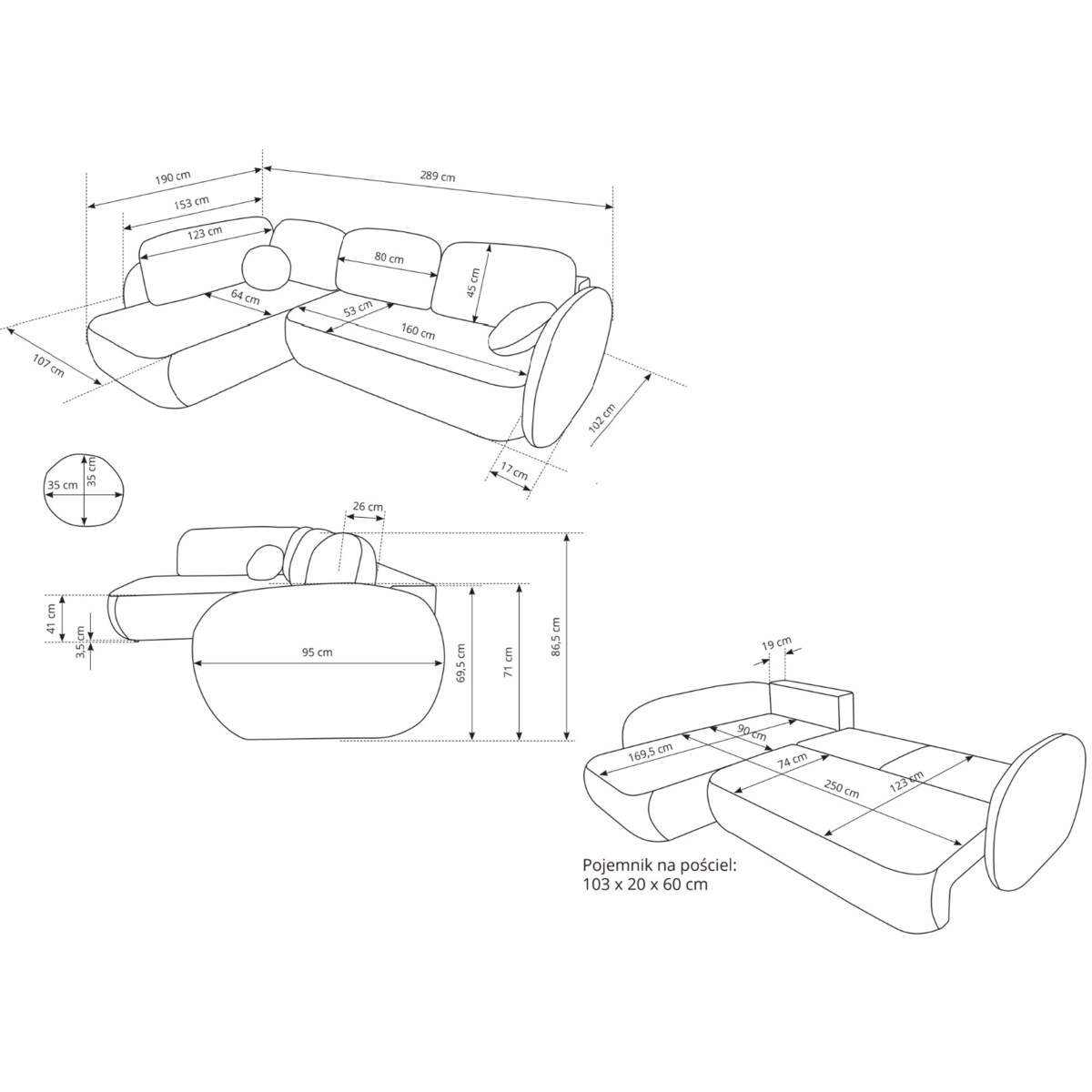 Nowoczesny Narożnik rozkładany OLIVIO II, lewy, pomarańczowy