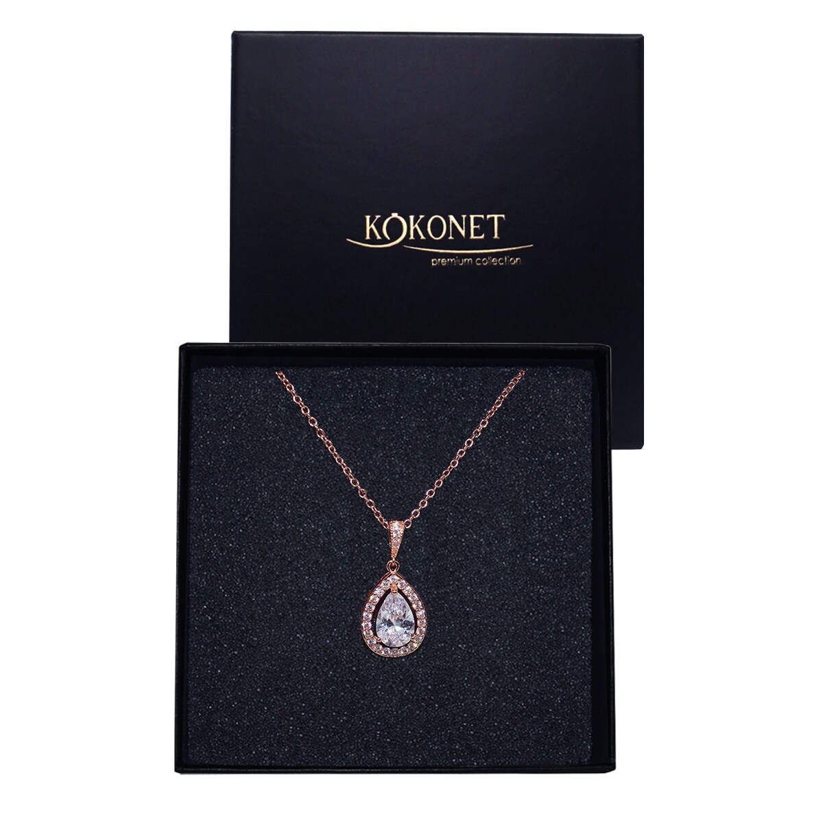 NASZYJNIK łezka MIGDAŁ ślubny ażurowa RÓŻOWE ZŁOTO na ślub wesele