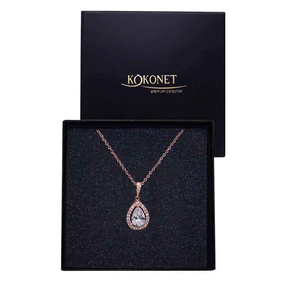 NASZYJNIK łezka MIGDAŁ ślubny ażurowa RÓŻOWE ZŁOTO na ślub wesele