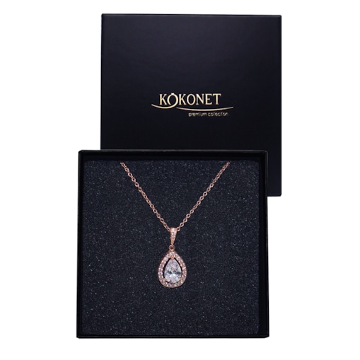 NASZYJNIK łezka MIGDAŁ ślubny ażurowa RÓŻOWE ZŁOTO na ślub wesele