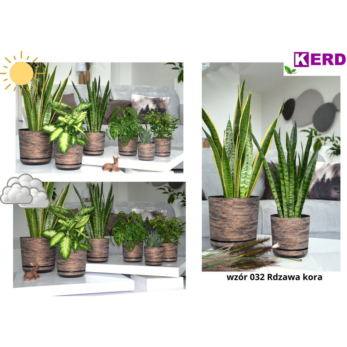 16 cm wzór RDZAWA KORA Doniczka z podstawką efekt drzewa imitacja rustykalna naturalny drewnopodobna barwy lasu