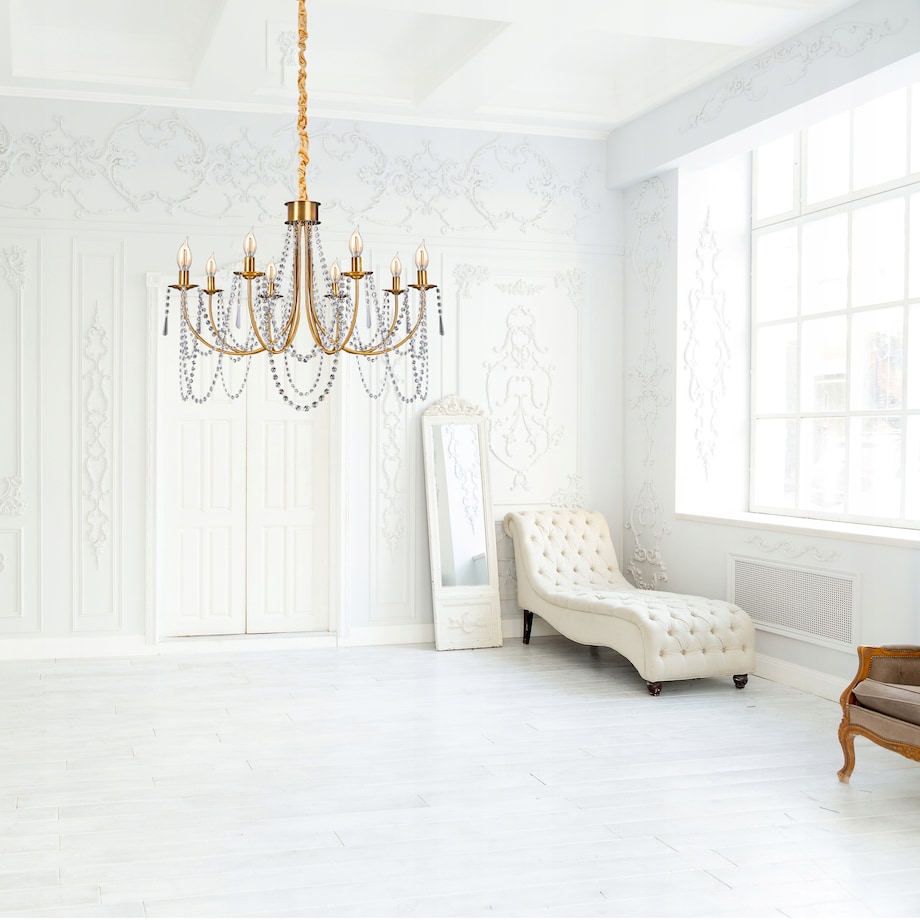 Lampa Kryształowa Wisząca Żyrandol Złoty Duża