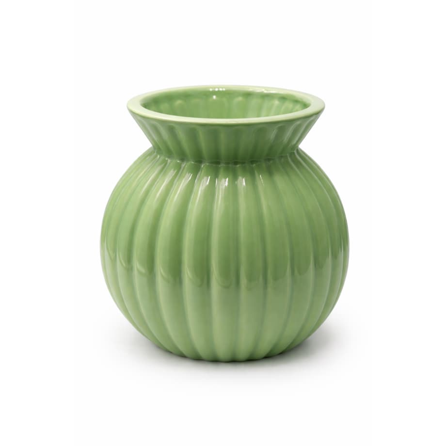 Wazon ceramiczny okrągły prążkowany 19x17x17 cm ASTRID zielony