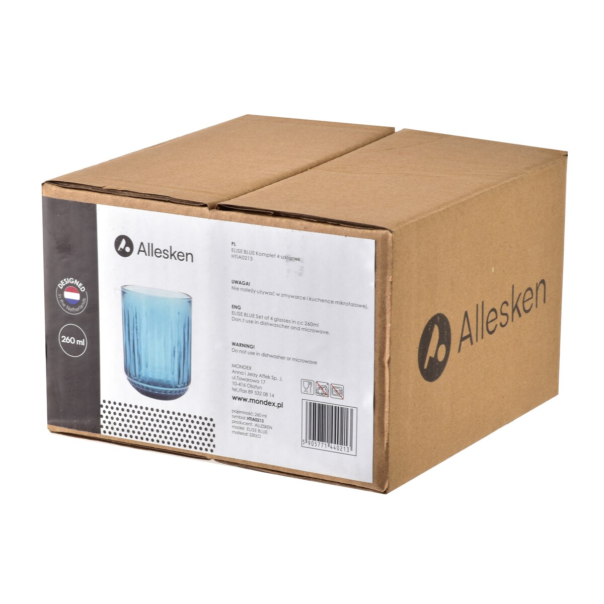 ELISE BLUE Komplet 4 szklanek 260ml7.5x9.4cm