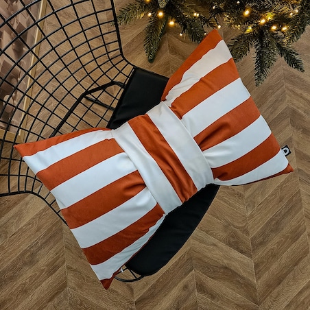 Poduszka XMAS wzór XM57 | Kokarda w paski karmelowa 40 x 60 cm