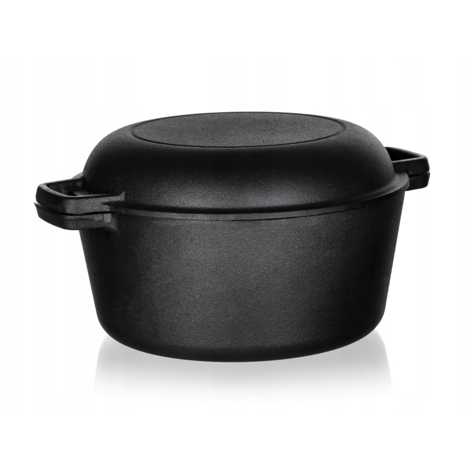Garnek tradycyjny Żeliwny czarny do gotowania bigos obiad mięso 4,8L + 1,8L
