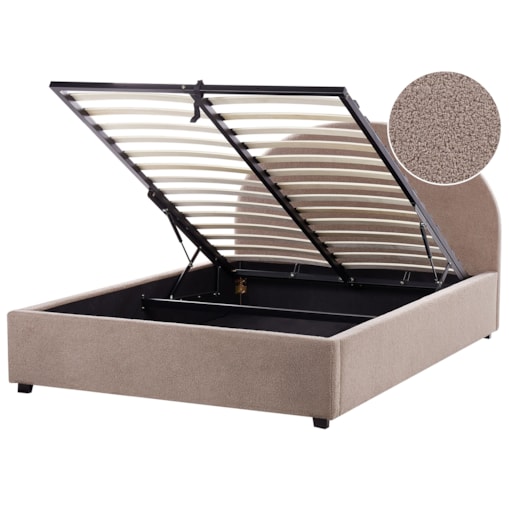 Łóżko z pojemnikiem boucle 140 x 200 cm beżowoszare VAUCLUSE