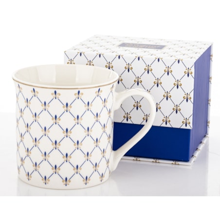 Kubek porcelanowy w pudełku 12,5x9x9 cm MAGLIA 380 ml biały z niebieskim wzorem