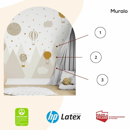 NAKLEJKI NA ŚCIANĘ DLA DZIECI BEŻOWE GÓRY GWIAZDY BALONY CHMURKI ZESTAW