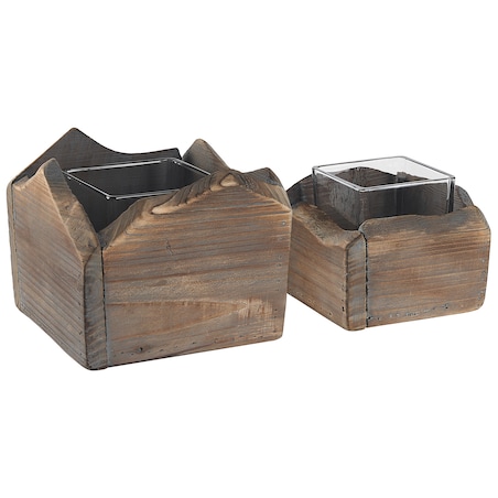 Zestaw 2 świeczników PLATEROS Drewno jodłowe 15/12 cm Ciemnobrązowy