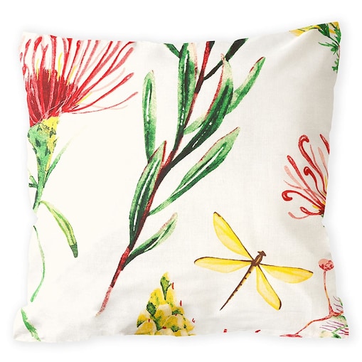 Poszewka dekoracyjna bawełniana 40x40 Sunny Bloom biała w kolorowe letnie kwiaty, Cottonlove, Darymex