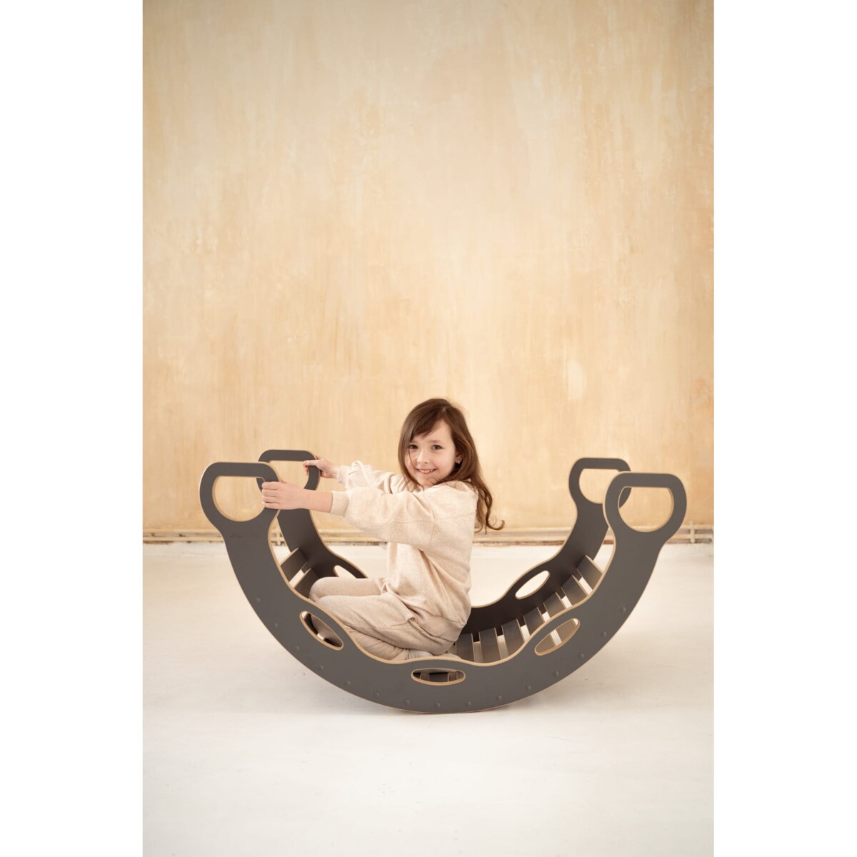 DUŻY bujak montessori z uchwytami + DUŻA zjeżdżalnia CHMURKI - szary