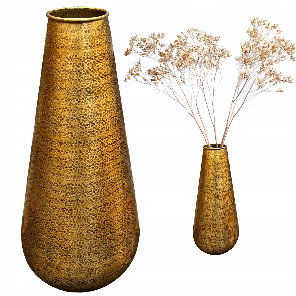 WYSOKI WAZON PODŁOGOWY 48cm ZŁOTY METALOWY LOFT gałęzie kwiaty stare złoto