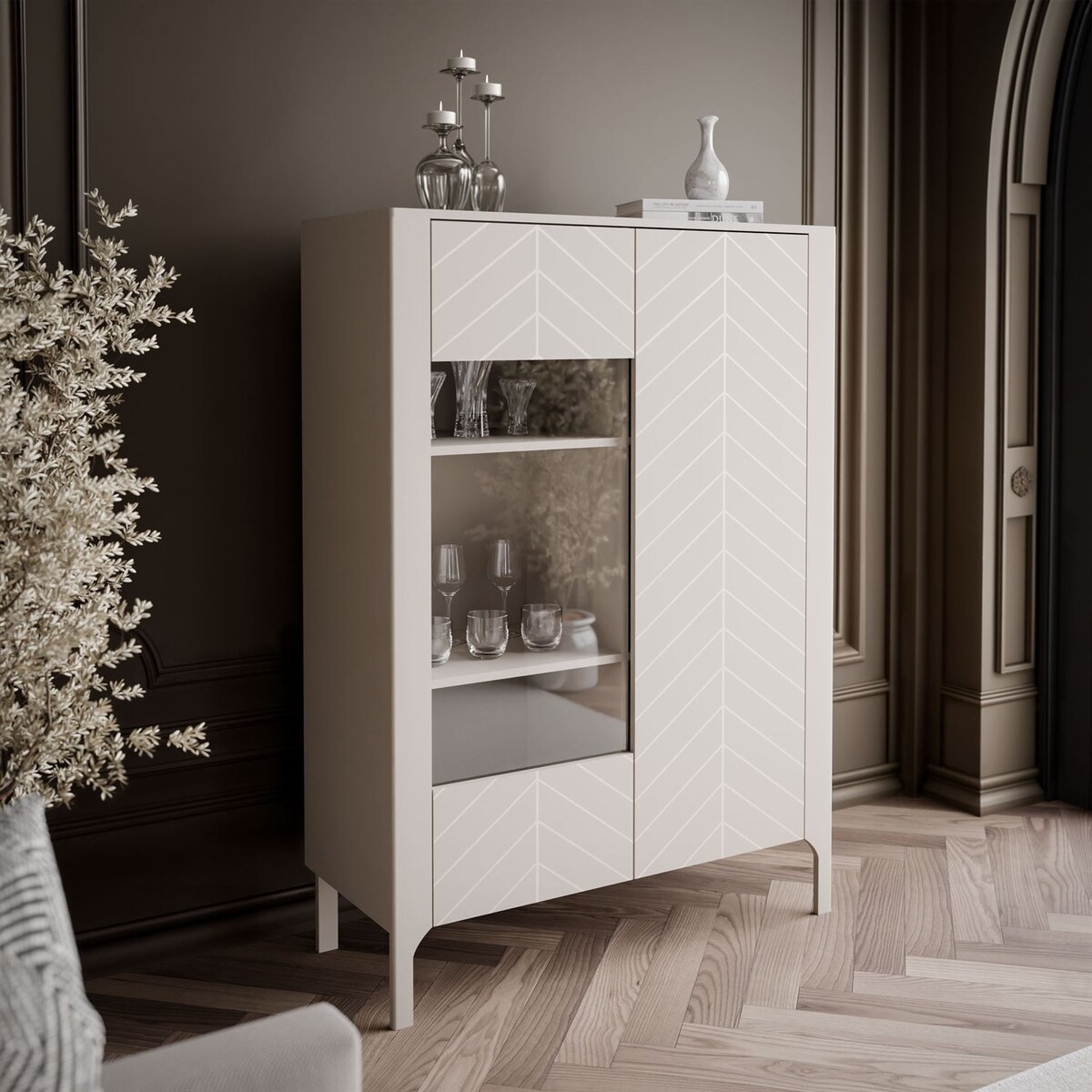 Dwudrzwiowa przeszklona witryna LUMI, kaszmir