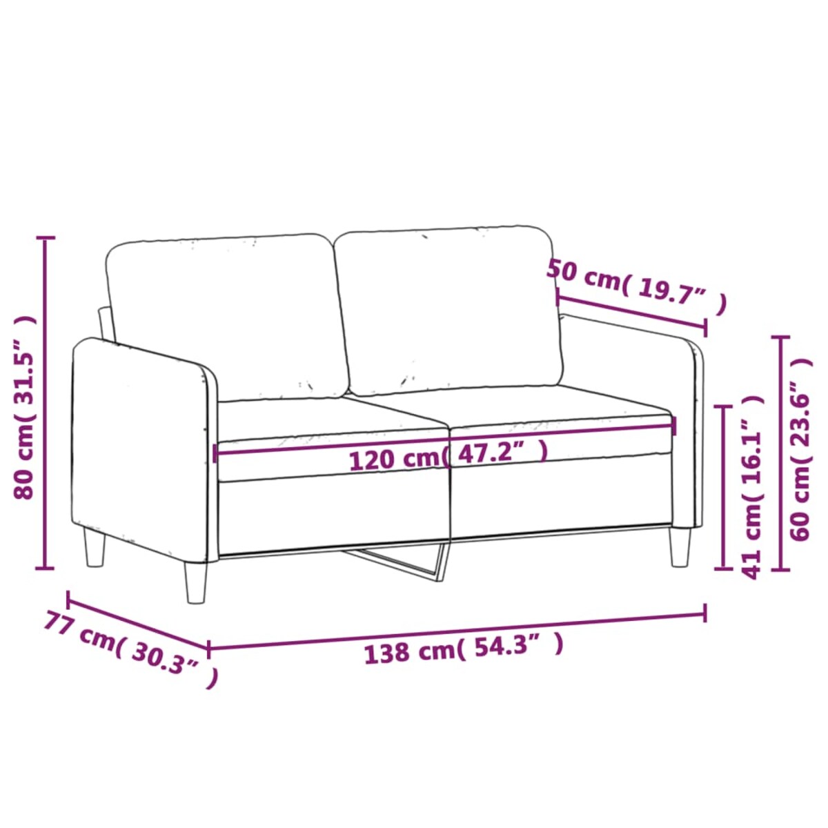 vidaXL Sofa 2-osobowa, ciemnoszary, 120 cm, tapicerowana aksamitem