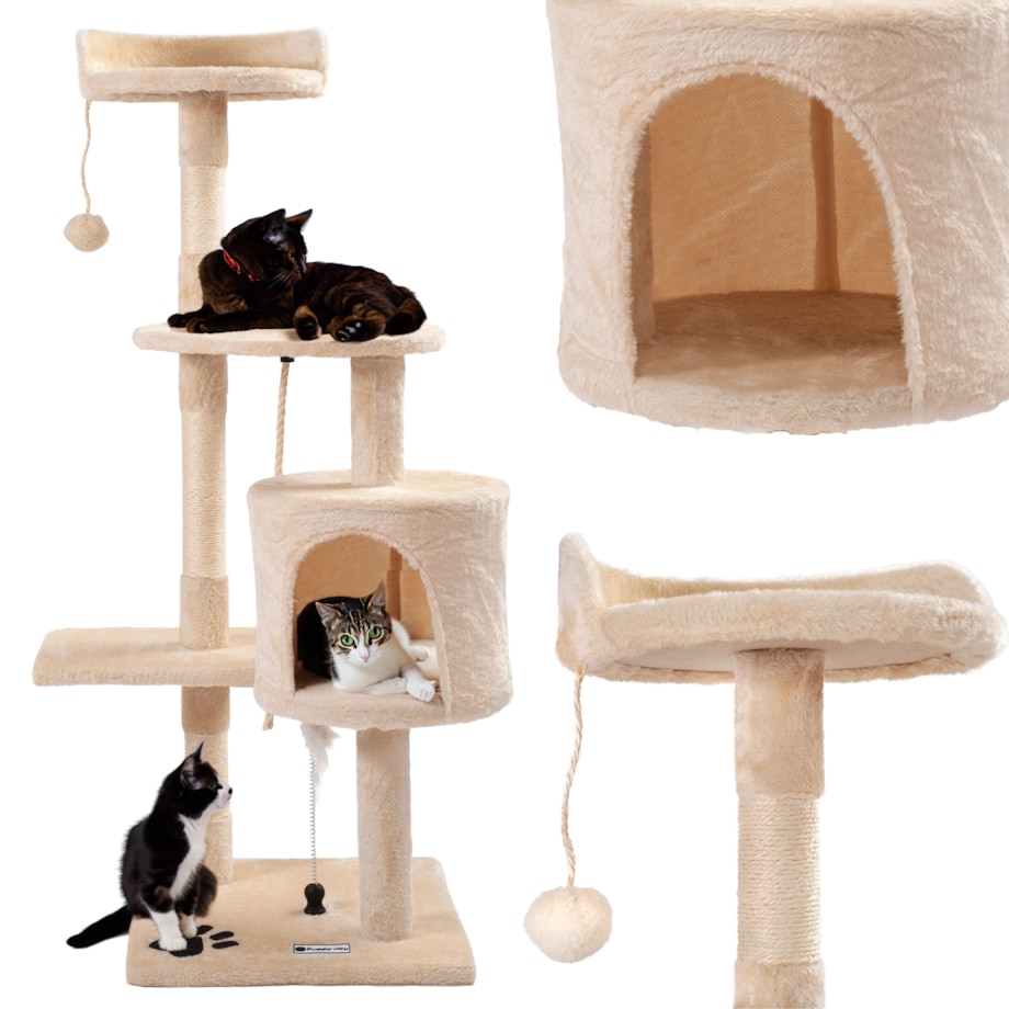 Czteropoziomowy drapak dla kotów Beżowy PJ-042 85 cm