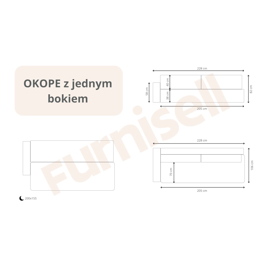 Kanapa OKOPE z bokiem z funkcją spania Kolor: Wind 11