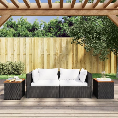 vidaXL Stoliki ogrodowe, 2 szt, czarne, 55x34x37cm, rattan PE i drewno