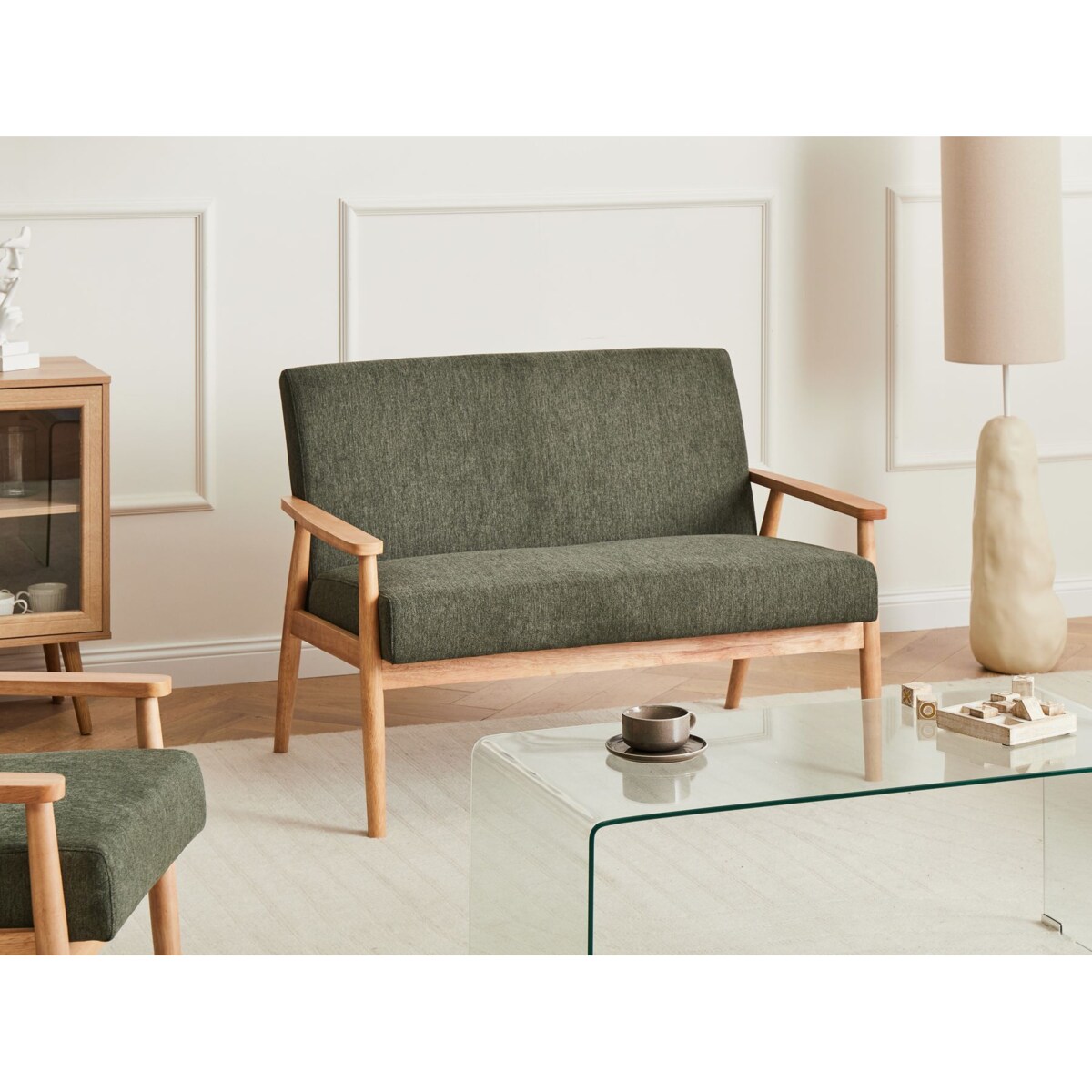 Sofa dla 2 osób ESRUM Zielony/ jasny brąz