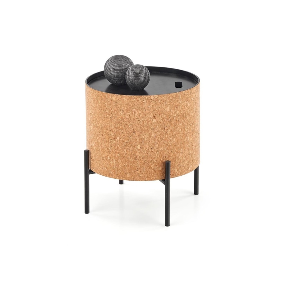 STOLIK KAWOWY Teffa naturalny Z POJEMNIKIEM mdf, korek, stal